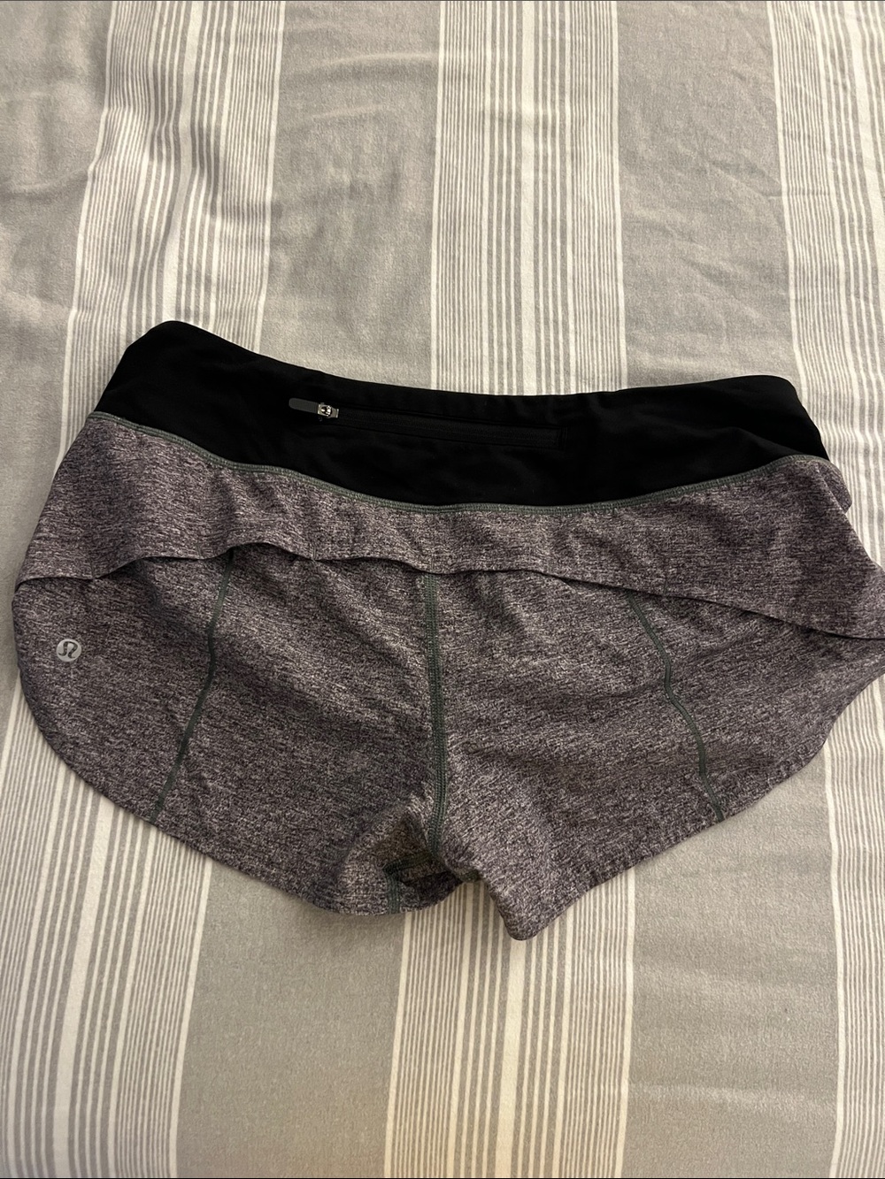 Lululemon Grey Purple Running Shorts with Black Waistband